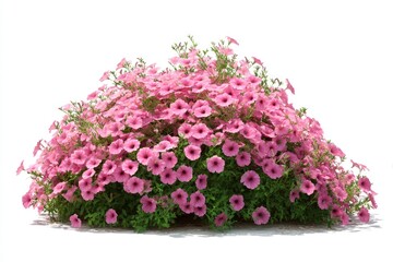 Lush mound of vibrant pink petunias cascades over green foliage