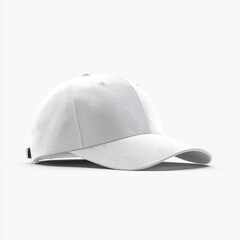 A simple white baseball cap isolated on a plain white background