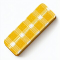 Rectangular object with yellow and white plaid pattern