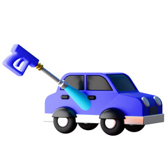 3D Realistic Power Washer Spray Gun Cleaning Blue Sedan Car