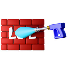 3D Realistic Power Washer Spray Gun Removing Graffiti From Brick Wall