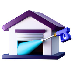 3D Realistic Power Washer Spray Gun Cleaning Residential Garage Door