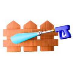 3D Realistic Power Washer Spray Gun Cleaning Wooden Garden Fence