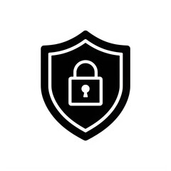 Obraz premium Black shield icon with white lock on isolated transparent background for security concepts