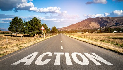 Action Ahead: Road Leading to Mountain Range