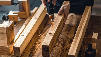Person working with wooden planks tools.