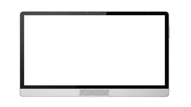 Slim silver tablet computer with white screen isolated on transparent background