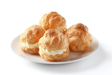 Cream-filled pastry puffs arranged on a white plate