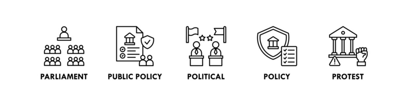 Politics banner web icon illustration concept with icon of parliament, public policy, political, policy, protest