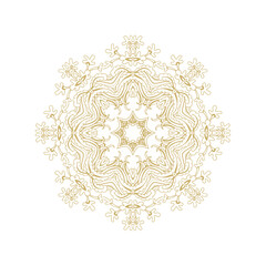 Golden decorative rosette - mandala with floral motif, on white background	