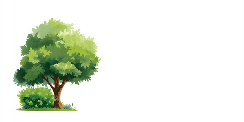 Green Tree and Bush: A vibrant depiction of a lone tree alongside a vibrant bush, their green foliage contrasting against a soft environment, perfect for conveying tranquility.