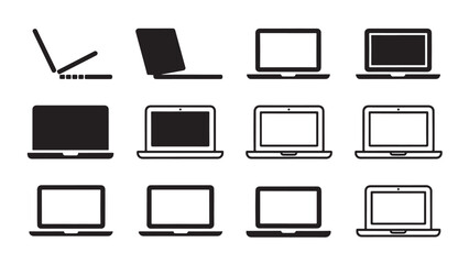Minimalist laptop icon set variations front and side views