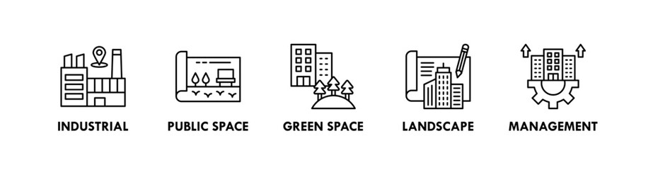 Urban Planning banner web icon illustration concept with icon of industrial, public space, green space, landscape, management © Zaiva Maysha