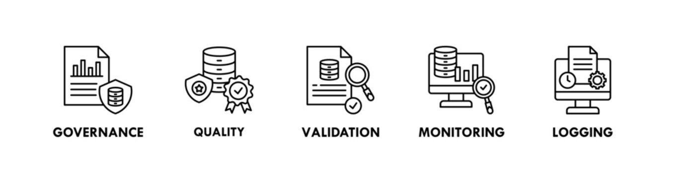 Data Engineering banner web icon illustration concept with icon of governance, quality, validation, monitoring, logging