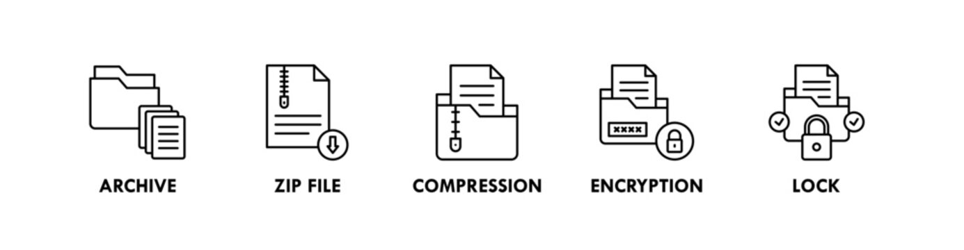 File Management banner web icon illustration concept with icon of archive, zip file, compression, encryption, lock