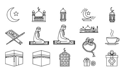 Ramadan Kareem Islamic Icon Set Logo Symbol Template Vector Illustration