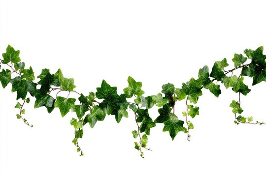 Green vine with pointed leaves cascades across white