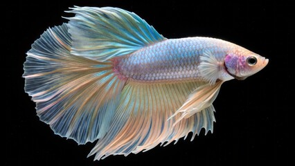 Graceful Betta Fish with Colorful Fins Against Dark Background in Stunning Close-Up View