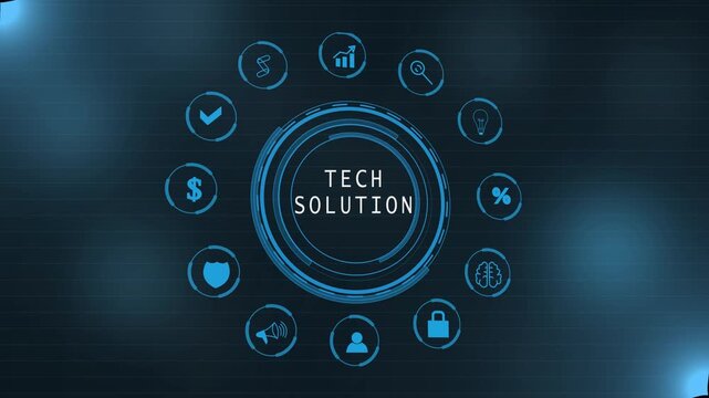 TECH SOLUTION concept ,merchant, website, sales, seo, link, tracking Global Blue dot Map Loop ,Business, Technology, Internet and network concept. interface icons Abstract technology backgroun