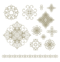 Set of golden ornamental seamless vector patterns, medieval, oriental style, on white background