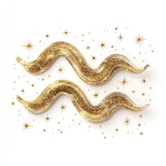 Golden, shimmering wavy lines and scattered stars on white