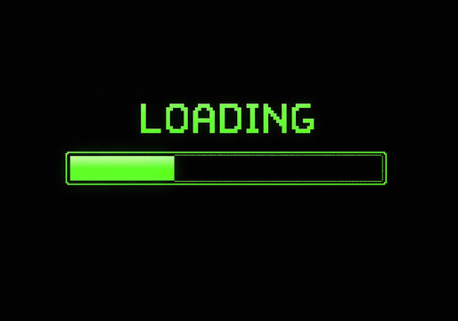 Pixelated green loading bar progress indicator, retro 8-bit computer interface style