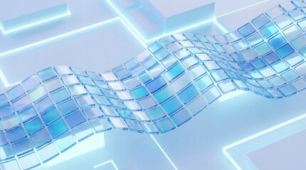 Fototapeta premium abstract wave pattern, digital art, blue mosaic, futuristic design, background