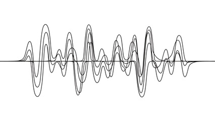 Abstract Audio Waveform Line Art with Multiple Overlapping Sine Waves.