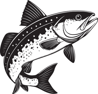 Catla Fish Hand-drawn Sketch Drawing Vector Illustration, Line Linear Symbol Black and White Engraving, Isolated