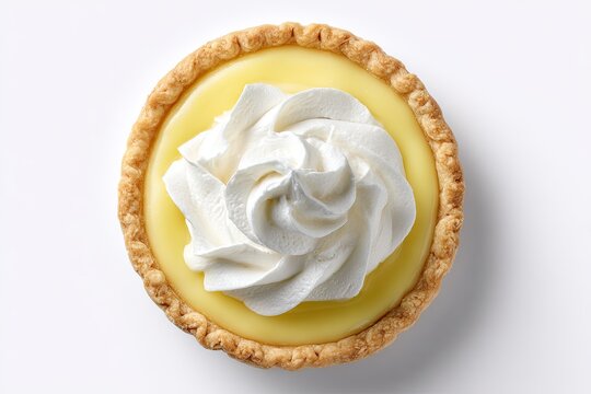 A single lemon tart topped with a swirl of whipped cream