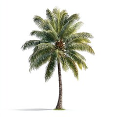 Obraz premium A single, mature tropical palm tree with green fronds and a textured trunk, on white
