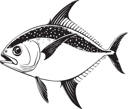Dab Fish (Flatfish) Hand-drawn Sketch Drawing Vector Illustration, Line Linear Symbol Black and White Engraving, Isolated