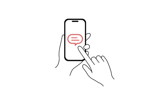 コメントボタンを押そうとするスマホ操作のフラットイラスト