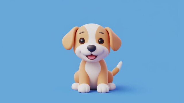 Cartoon puppy sitting calmly with beige and white fur on a blue background
