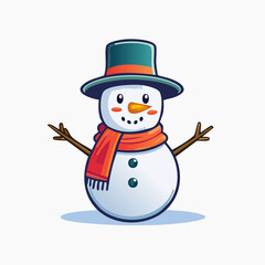 Cute cartoon snowman wearing a top hat and red scarf.