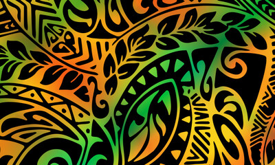 Colorful traditional polynesian and maori tribal pattern with abstract geometric shapes. classical motifs. © wungkal