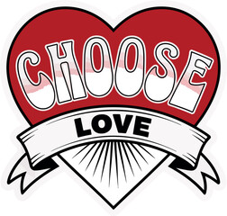 Choose love creative lettering heart shape sticker for valentines day