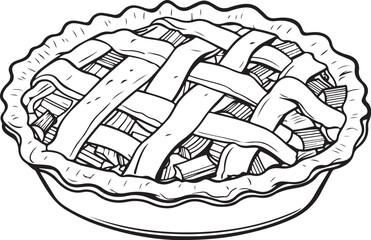 Fototapeta premium Strawberry rhubarb pie Hand-drawn Sketch Drawing Vector Illustration, Line Linear Symbol Black and White Engraving, Isolated