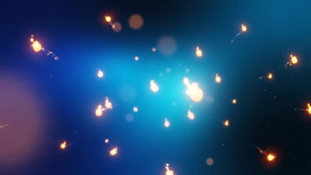 Abstract Glowing Particles and Bokeh Lights Floating in Blue Space.