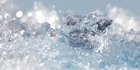 Obraz premium Large ice cube is floating in the water