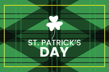 Green geometric St Patricks Day banner with shamrock symbol and bold festive layout