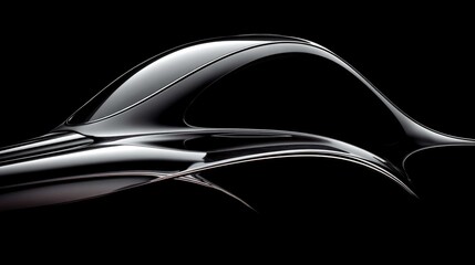 Fototapeta premium Metallic, curved abstract sculpture against a dark background, reflecting light and shadow