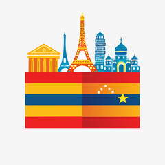 Fototapeta premium European Landmarks on Flag of Venezuela Travel Concept.