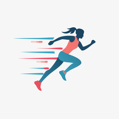 Dynamic Silhouette of a Female Runner in Motion with Speed Lines.