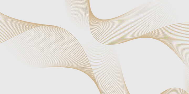 Luxury abstract gold wavy line pattern (guilloche curves) with copy space. Elegant golden color smooth gradient on white background. Premium vector striped texture for banner, business backdrop.