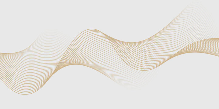 Luxury abstract gold wavy line pattern (guilloche curves) with copy space. Elegant golden color smooth gradient on white background. Premium vector striped texture for banner, business backdrop.