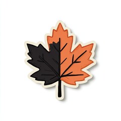 Stylized maple leaf, half orange, half black, outlined