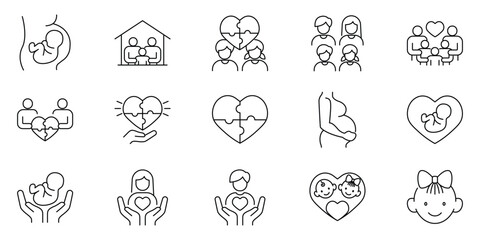 Family and pregnancy icons representing love, support, and new life with clear illustrations © Tifany