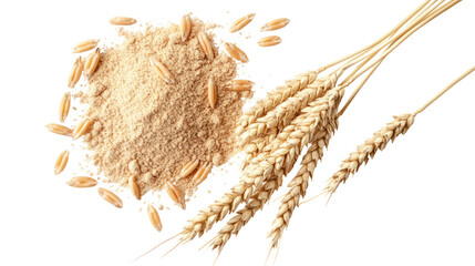 A pile of wheat flour and wheat grains on transparent background