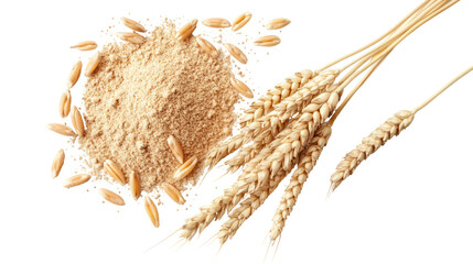 A pile of wheat flour and wheat grains on a black background on transparent background